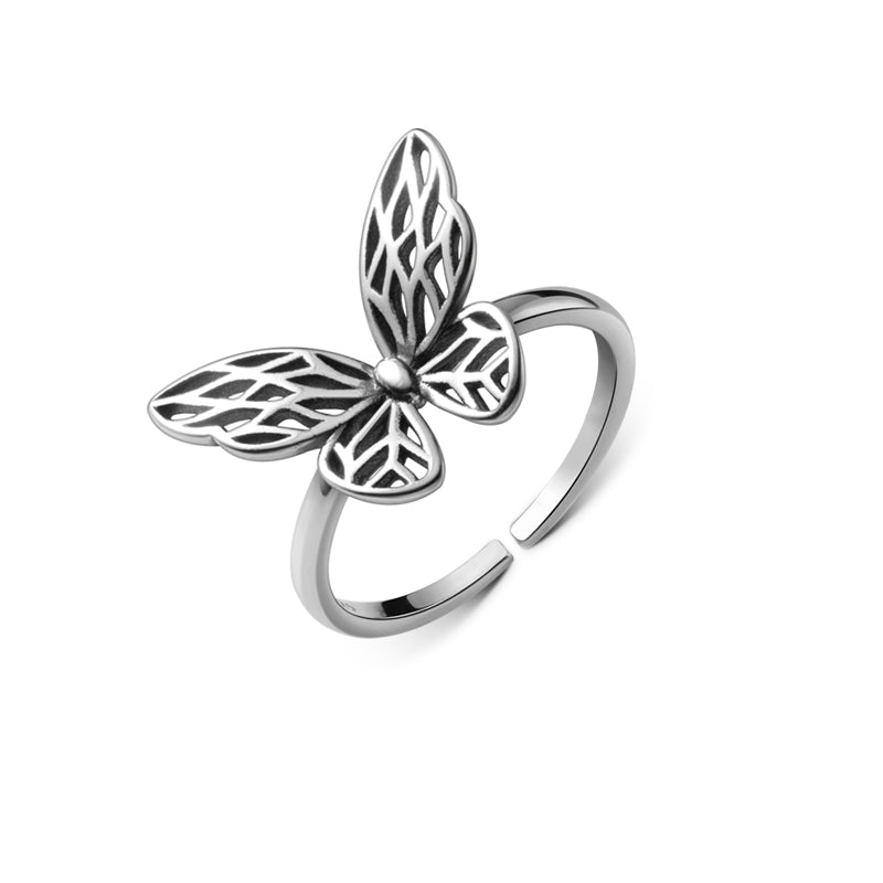 s925 silver vintage butterfly ring