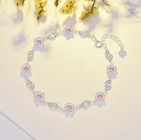 S925 Sterling Silver Peach Blossom Bracelet Women's Simple