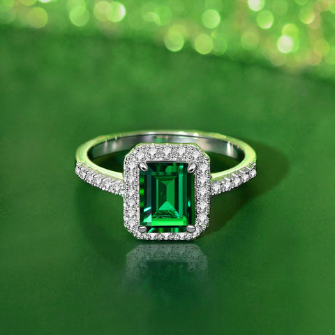 Emerald S925 Sterling Silver Ring Classic Vintage Ring