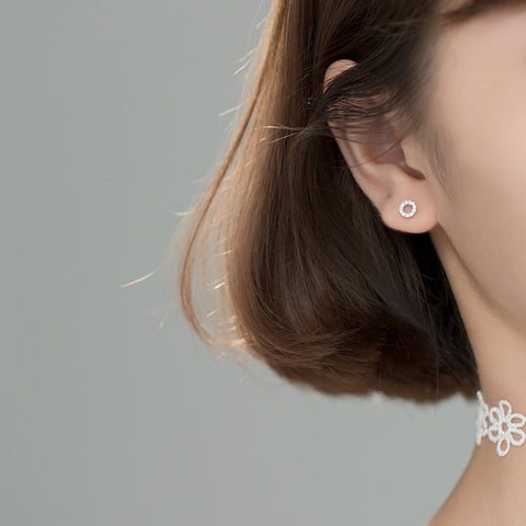 S925 silver Korean round earrings