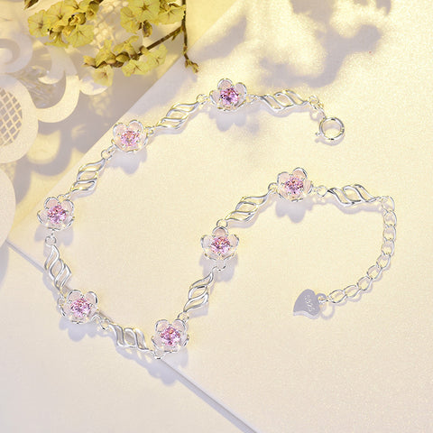 S925 Sterling Silver Peach Blossom Bracelet Women's Simple