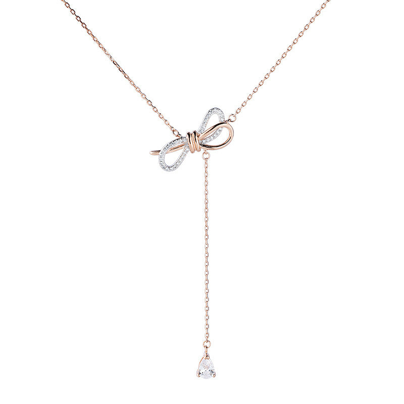 S925 Silver Diamond Bow Necklace