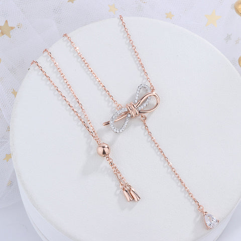 S925 Silver Diamond Bow Necklace