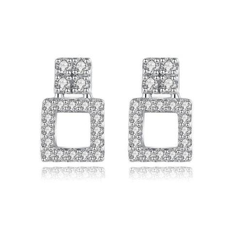 S925 Silver Square Hollow Diamond Earrings