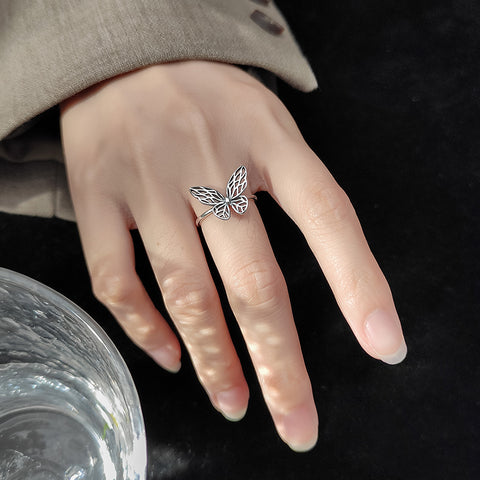 s925 silver vintage butterfly ring