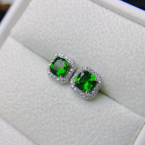 Natural Diopside Stud Earrings S925 Silver