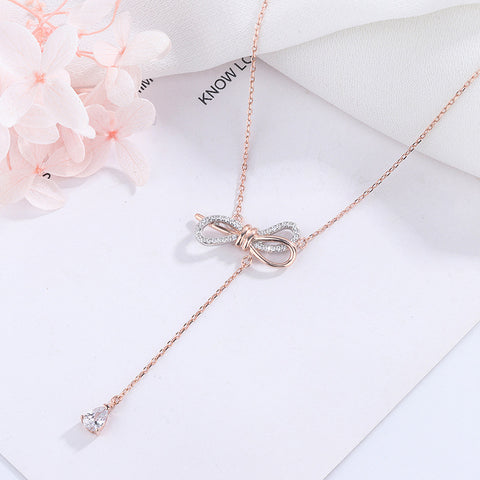 S925 Silver Diamond Bow Necklace