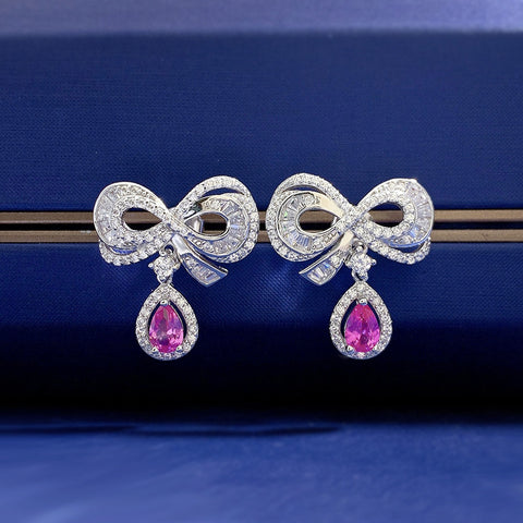 S925 Silver Water Drop Bow Earrings