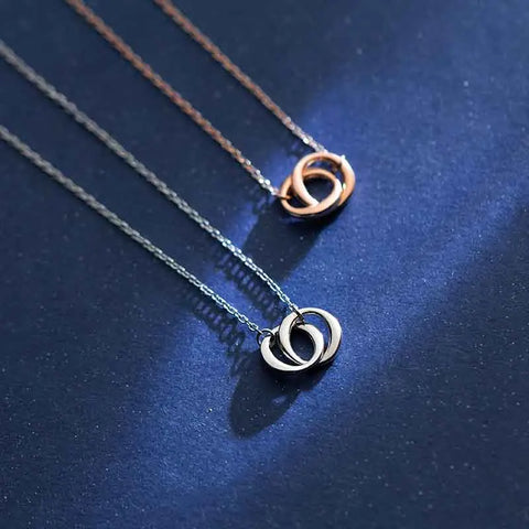 S925 Silver Necklace Classic Simple Two Circle Interlocking Pendant Temperament Necklace Round Clavicle Chain Jewelry for Women