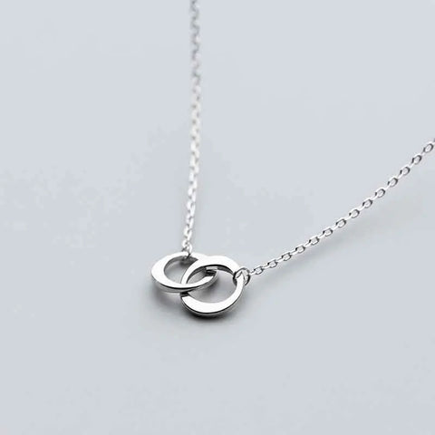 S925 Silver Necklace Classic Simple Two Circle Interlocking Pendant Temperament Necklace Round Clavicle Chain Jewelry for Women