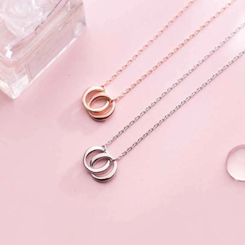 S925 Silver Necklace Classic Simple Two Circle Interlocking Pendant Temperament Necklace Round Clavicle Chain Jewelry for Women