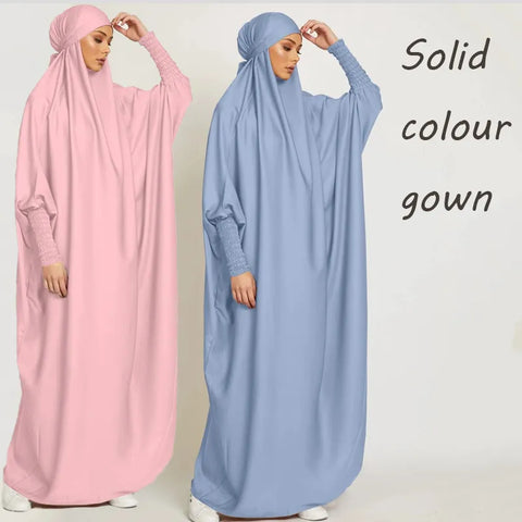 Muslim Robe One Piece Solid Color Long Dress