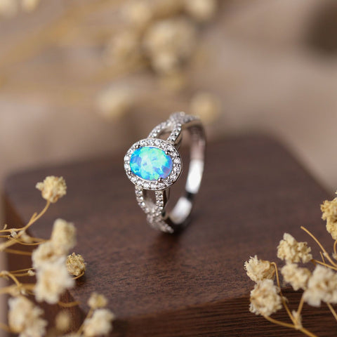 S925 Silver Egg-shaped Opal Ring