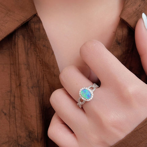 S925 Silver Egg-shaped Opal Ring