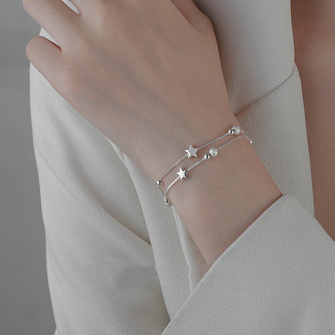 S925 Silver Double Layer Sweet Star Bracelet Women